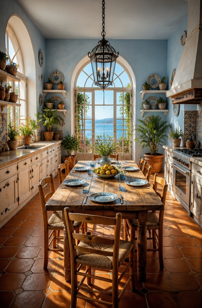Mediterranean Light Blue Kitchen Walls