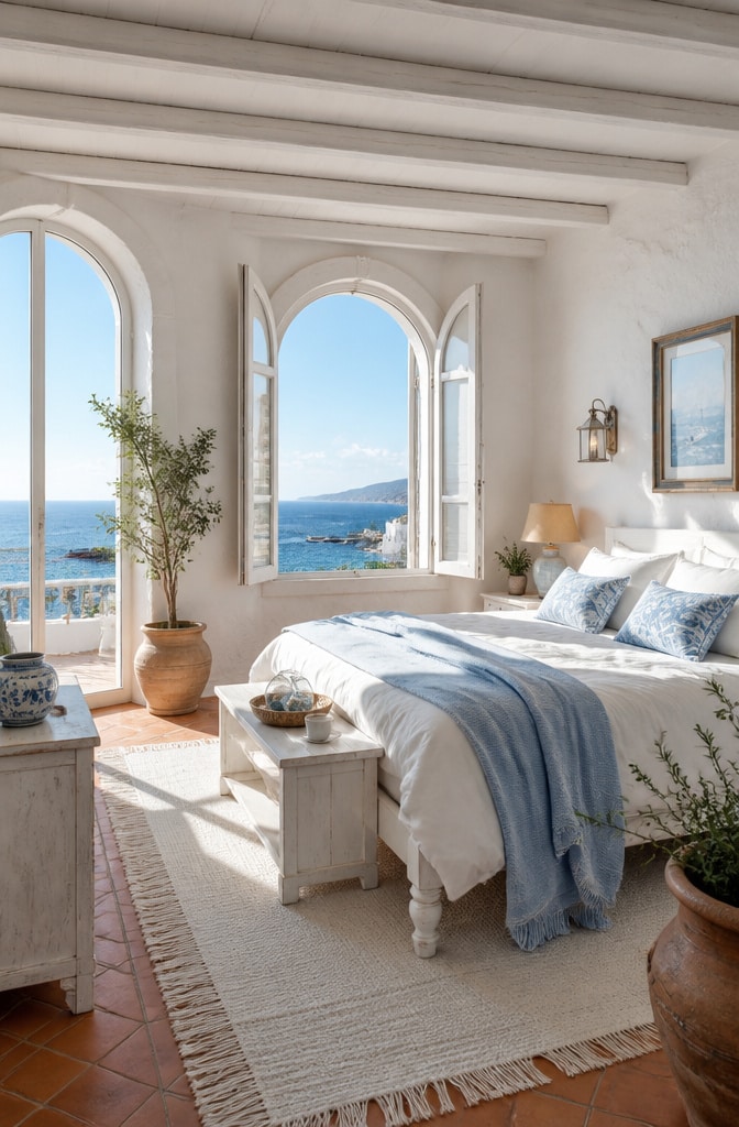 Mediterranean White Coastal Bedroom