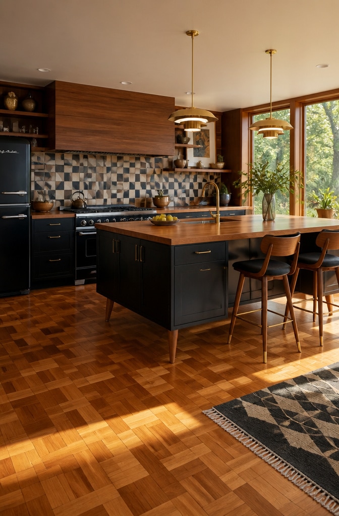 Mid-Century Black and Brown Kitchen