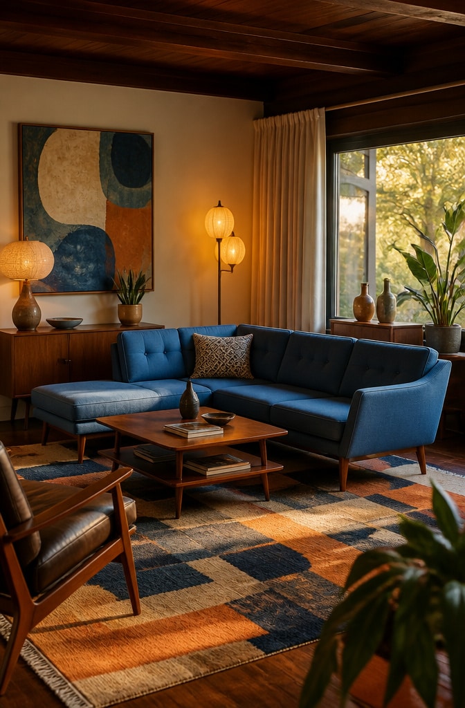Mid-Century Blue Sectional Retreat