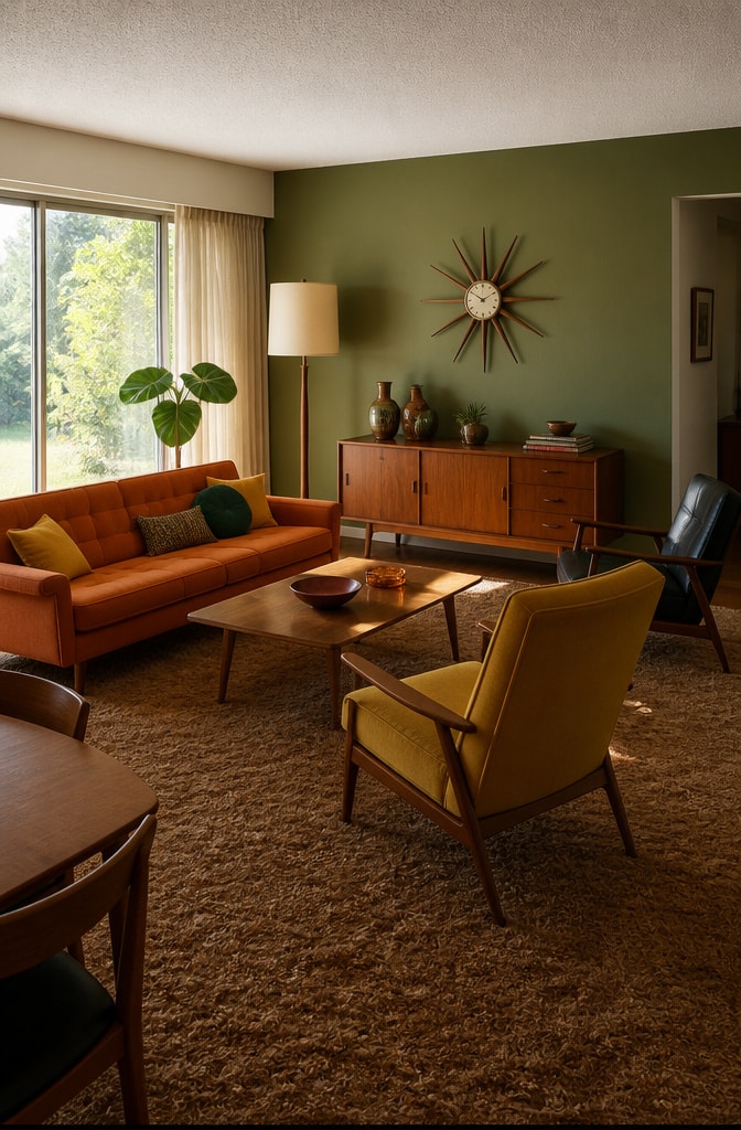 Mid-Century Brown Carpet Living Room