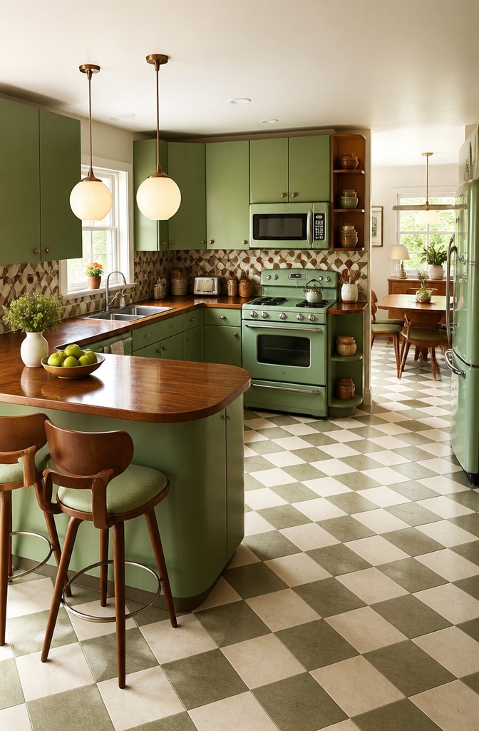 Mid-Century Green and Brown Retro Kitchen