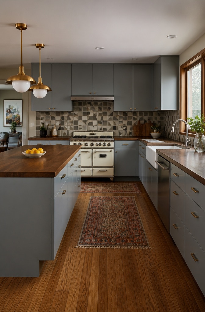 Mid-Century Grey and Brown Kitchen Design