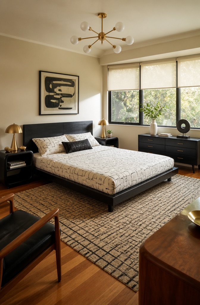 Mid-Century Modern Black and Cream Bedroom