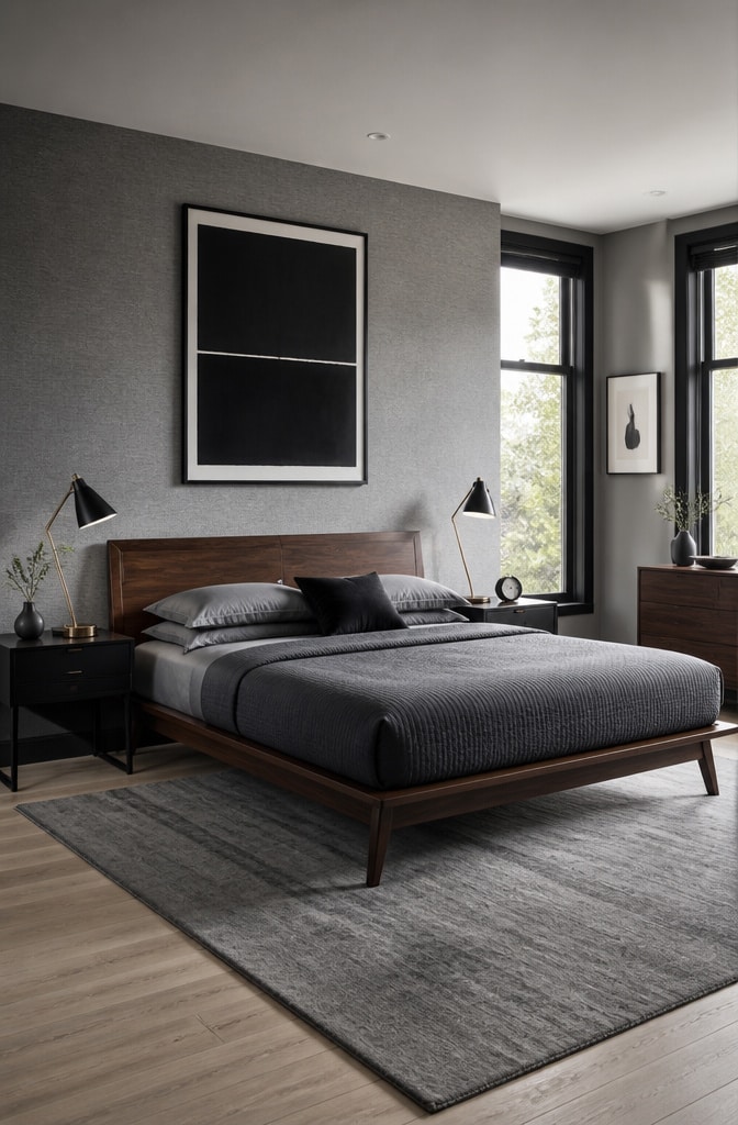 Mid-Century Modern Black and Grey Bedroom