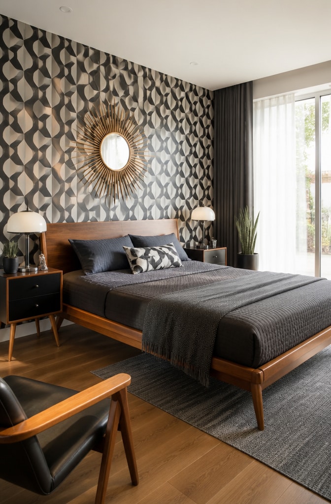 Mid-Century Modern Black and Grey Bedroom