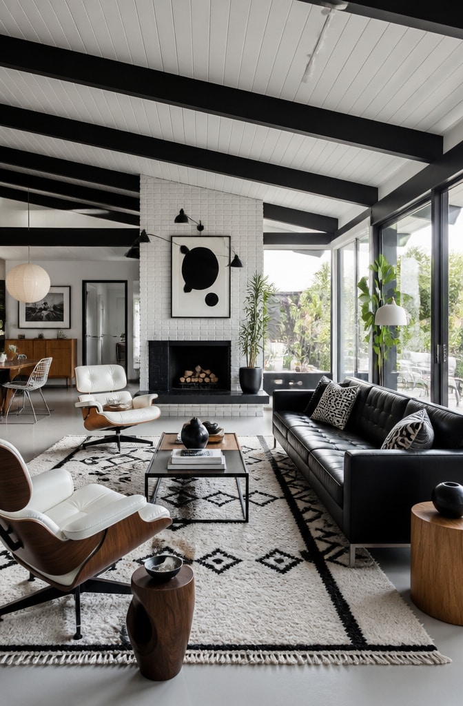 Mid-Century Modern Black and White Living Room
