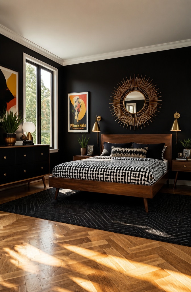 Mid-Century Modern Black Bedroom