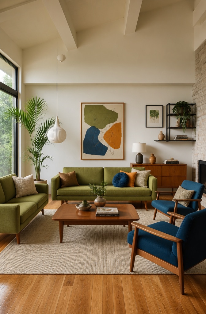 Mid-Century Modern Blue and Olive Mix