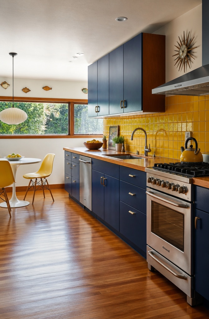 Mid-Century Modern Blue and Yellow Kitchen