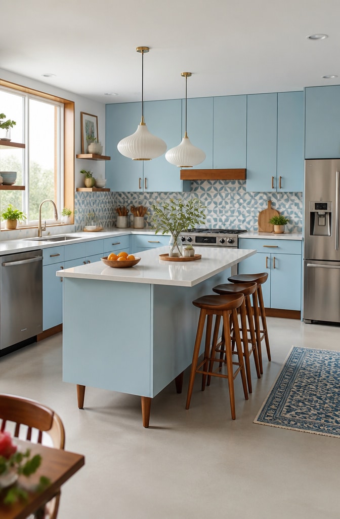 Mid-Century Modern Blue Kitchen