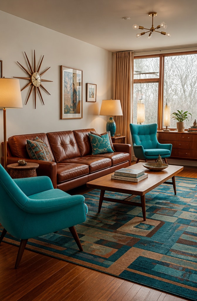 Mid-Century Modern Brown and Blue Interior
