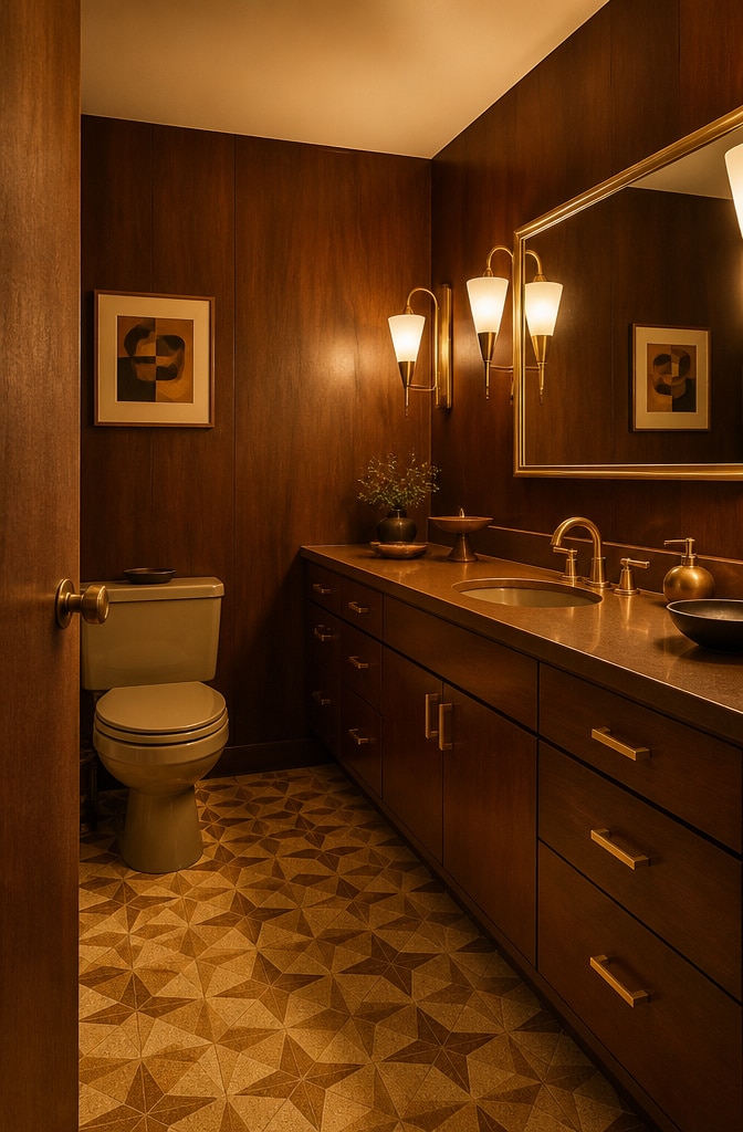 Mid-Century Modern Brown and Gold Bathroom