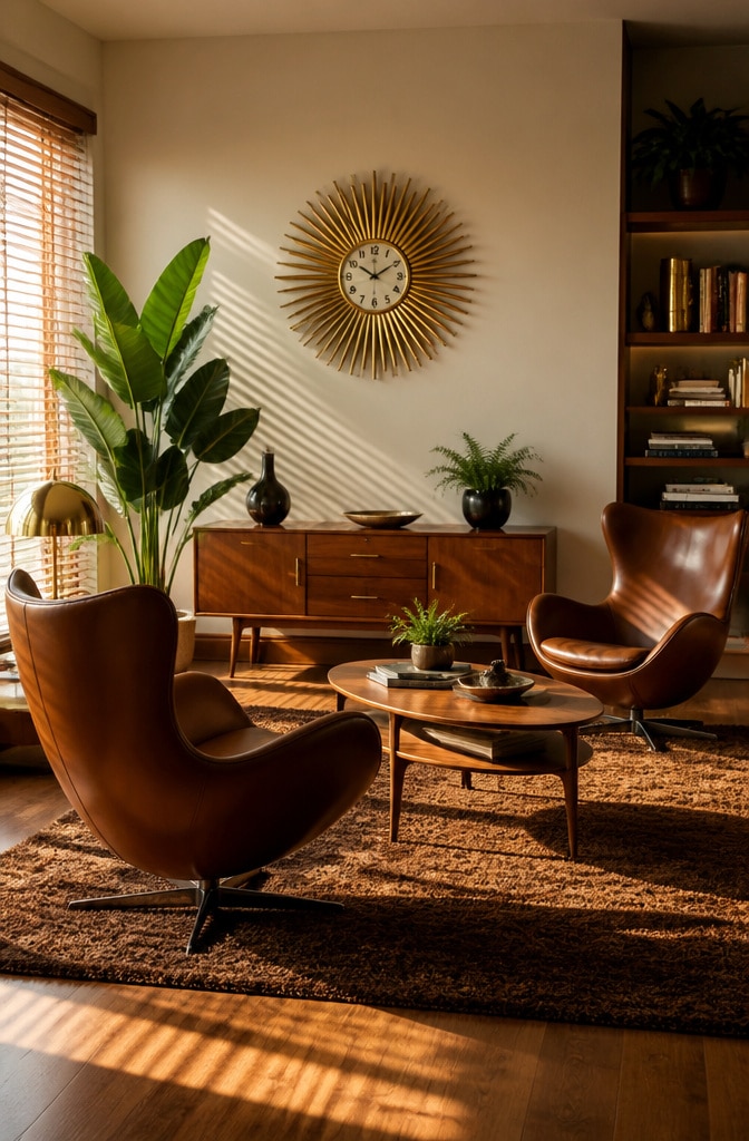 Mid-Century Modern Brown and Gold Living Room