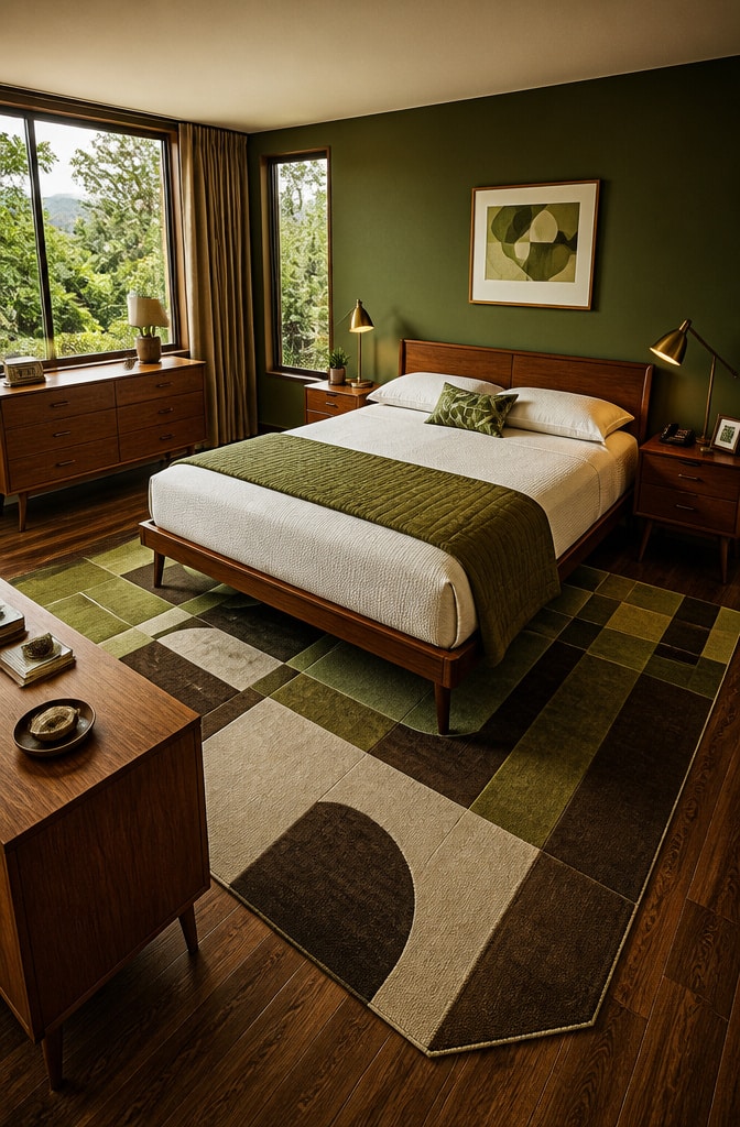 Mid-Century Modern Brown and Moss Bedroom