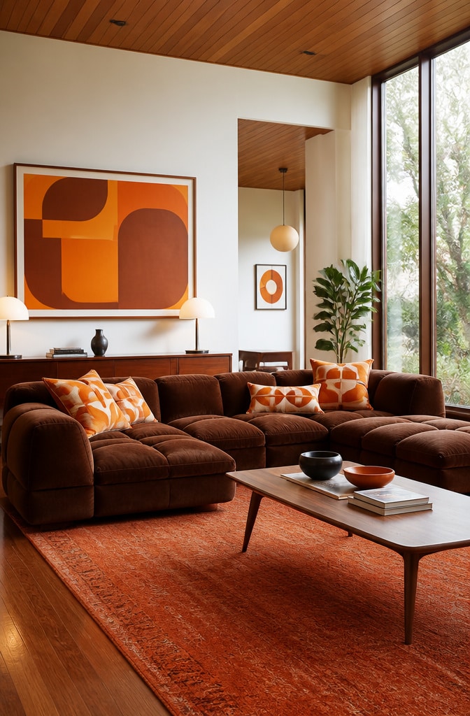 Mid-Century Modern Brown and Orange Lounge