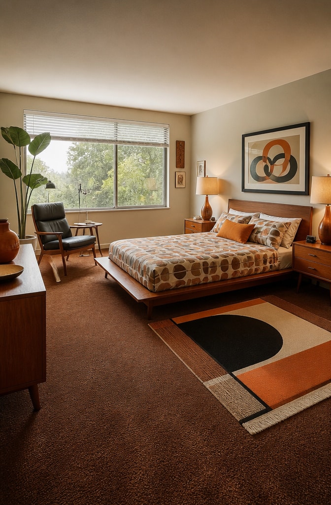 Mid-Century Modern Brown Carpet Bedroom