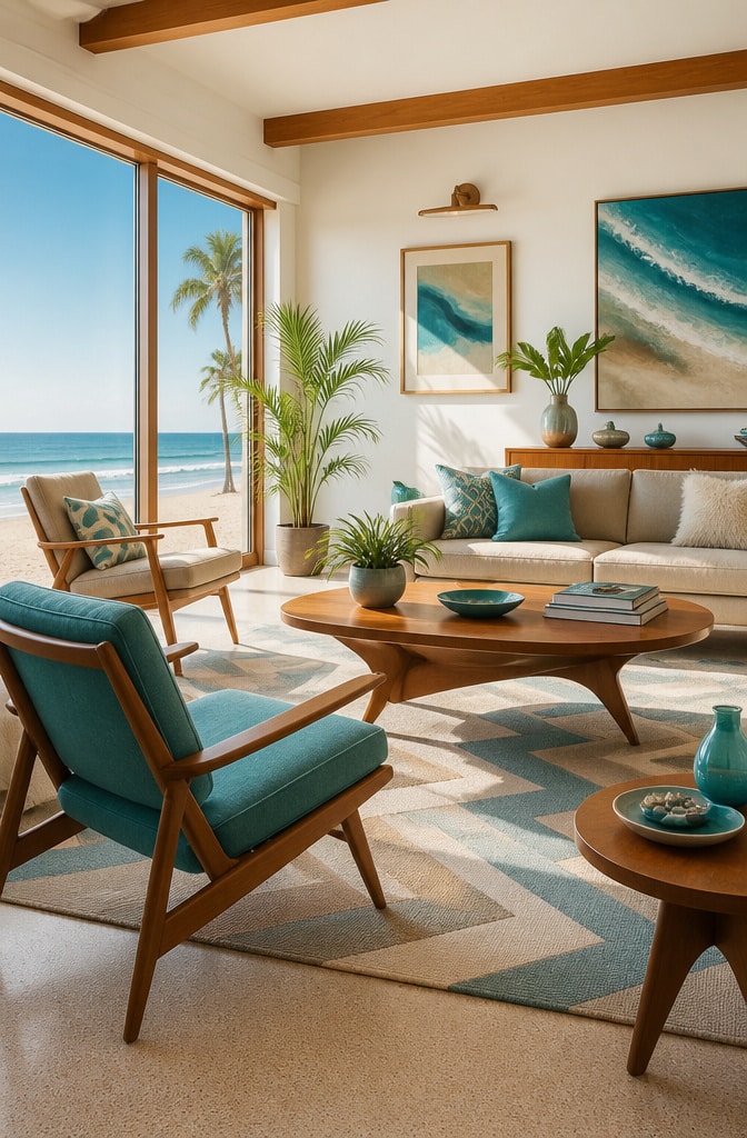 Mid-Century Modern Coastal Living Room