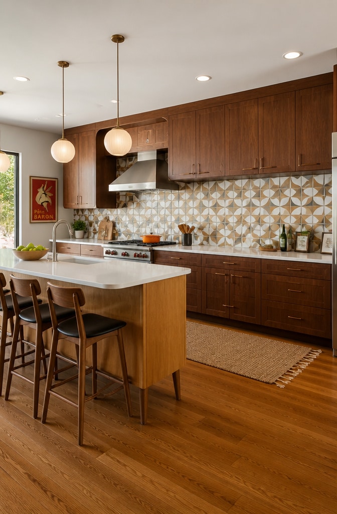 Mid-Century Modern Dark Brown Cabinets Kitchen