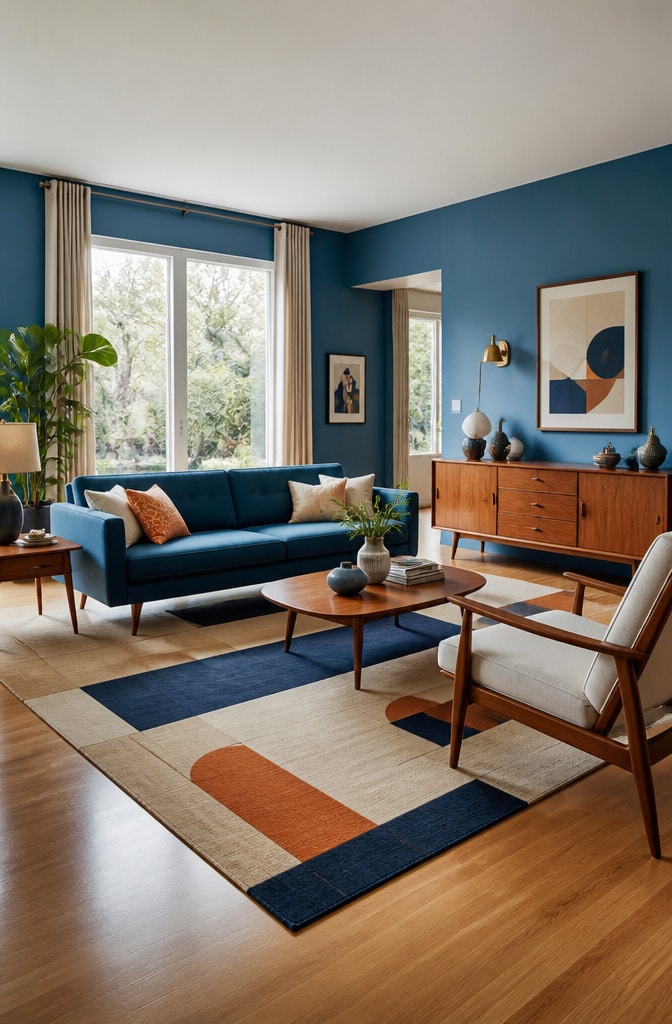 Mid-Century Modern French Blue Living Room