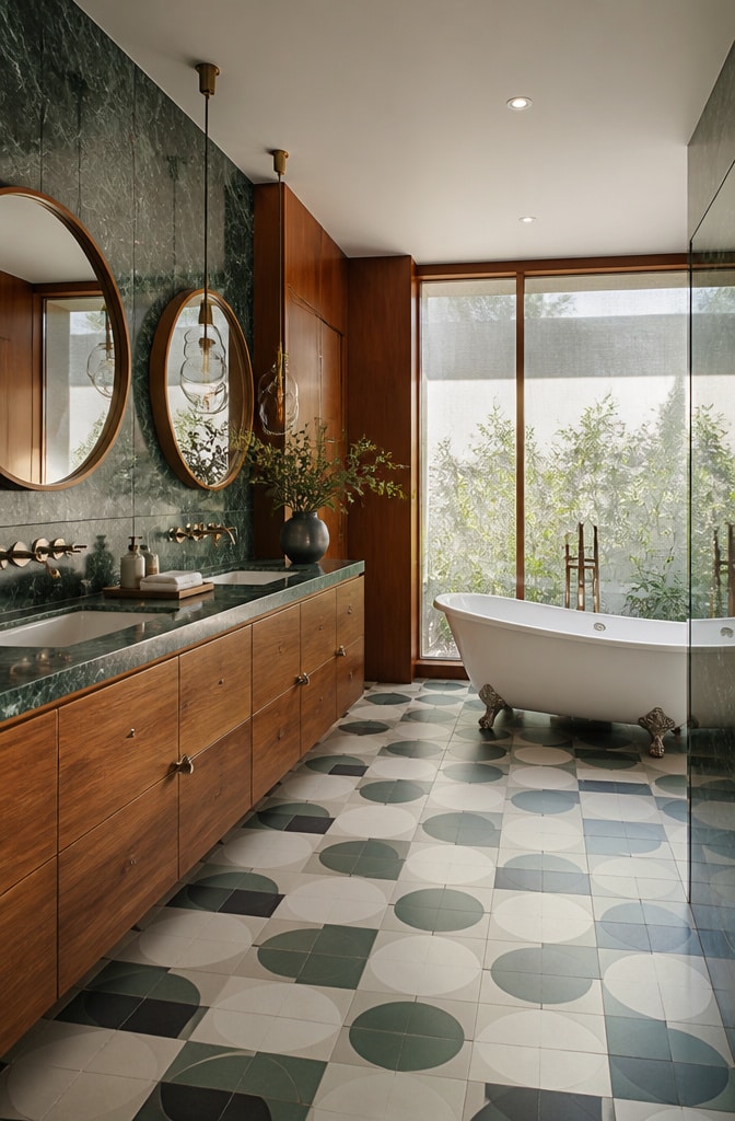 Mid-Century Modern Green Marble Bathroom