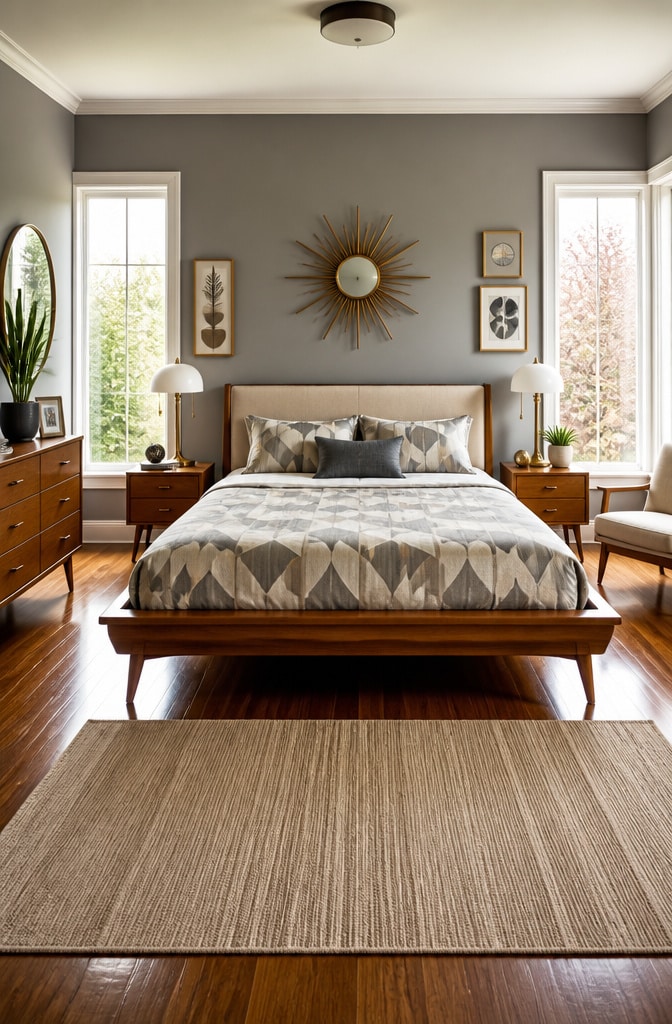 Mid-Century Modern Grey and Beige Bedroom