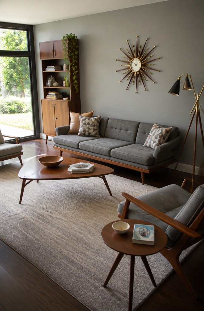 Mid-Century Modern Grey and Brown Living Room