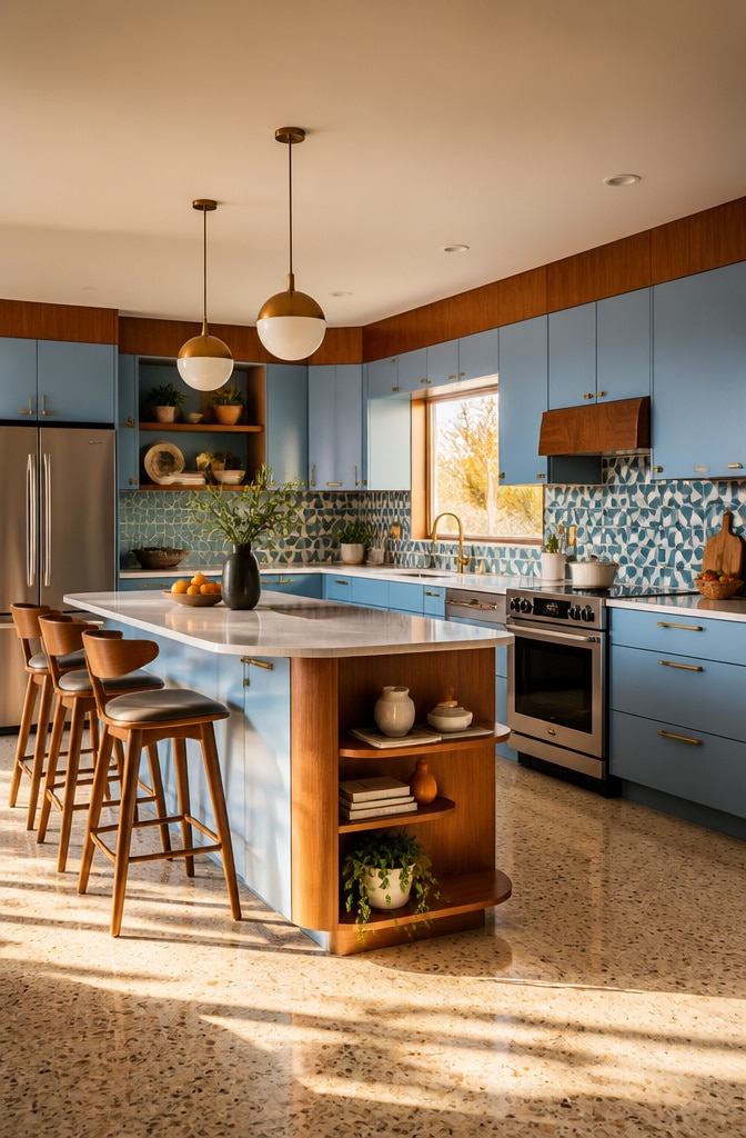 Mid-Century Modern Light Blue Kitchen