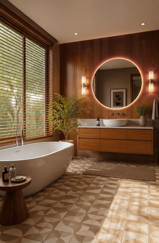 Mid-Century Modern Light Brown Bathroom