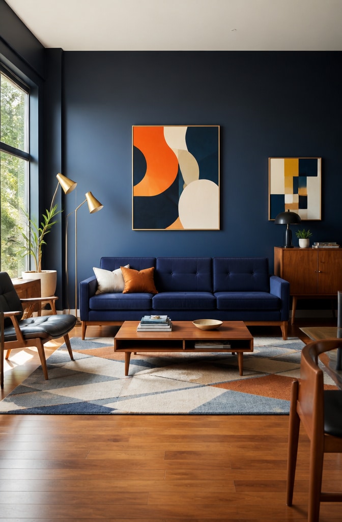 Mid-Century Modern Midnight Blue Living Room