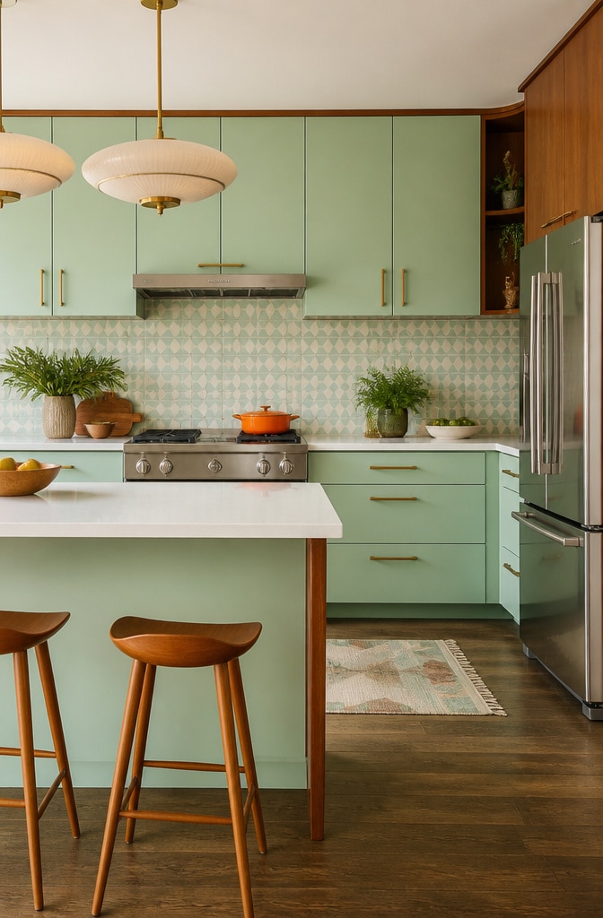 Mid-Century Modern Mint Green Cabinets