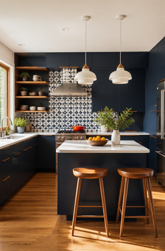 Mid-Century Modern Navy Blue Kitchen