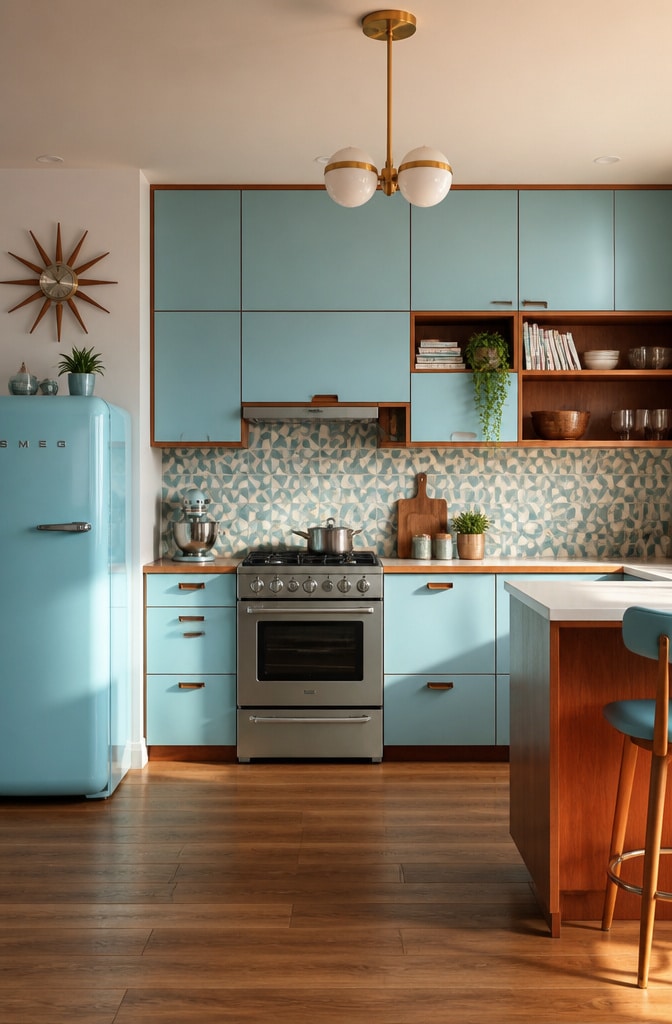 Mid-Century Modern Pastel Blue Kitchen