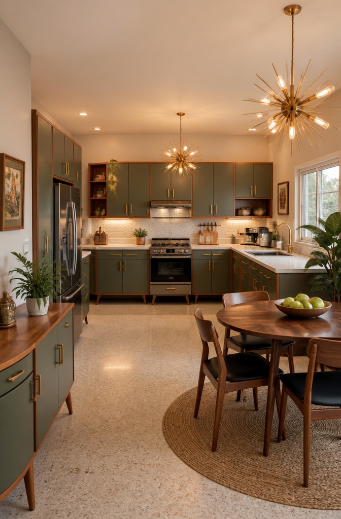 Mid-Century Modern Pewter Green Cabinets