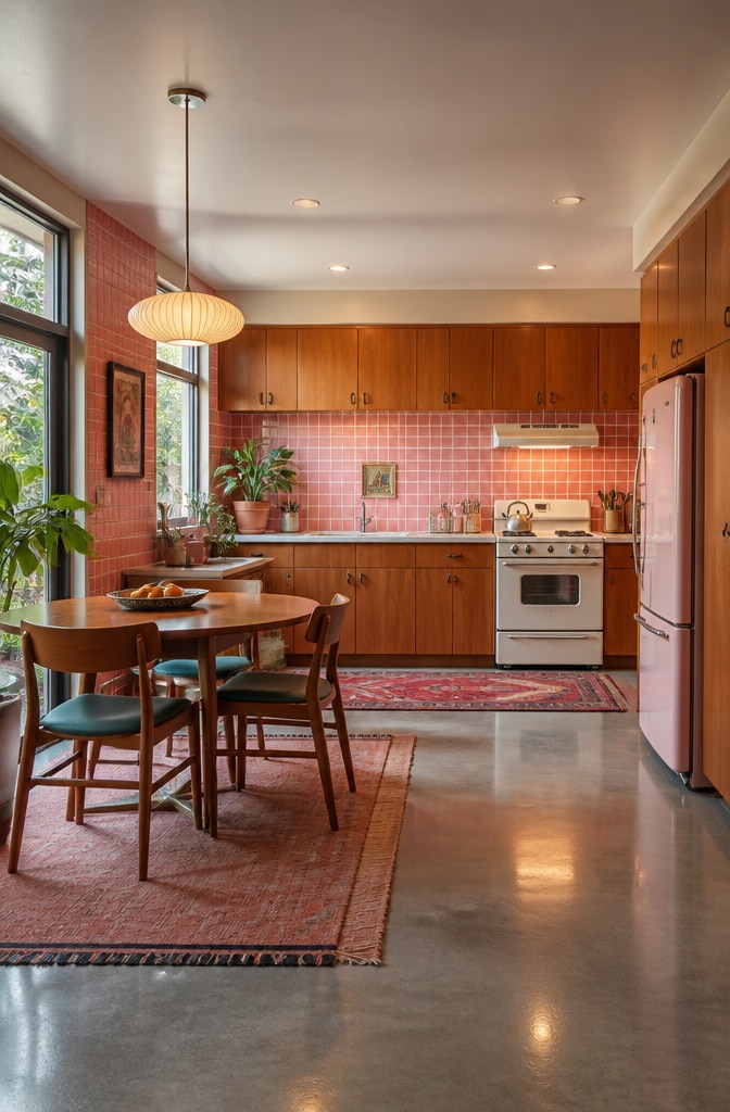 Mid-Century Modern Pink Tile Kitchen