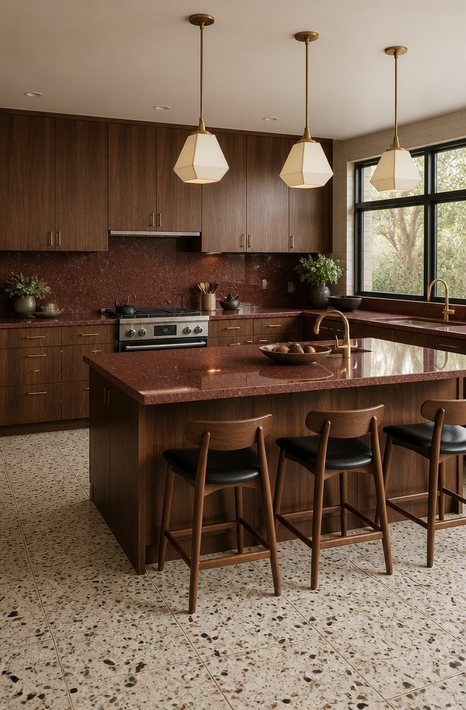 Mid-Century Modern Red Granite Kitchen