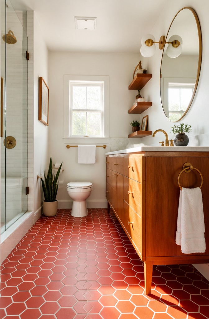 Mid-Century Modern Red Tile Bathroom