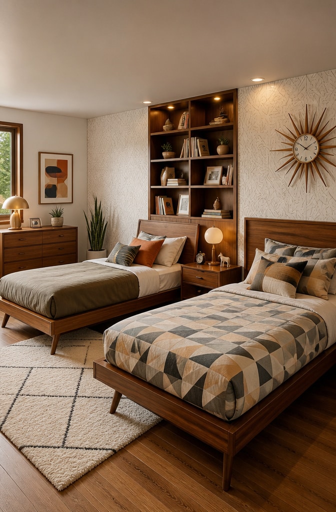 Mid-Century Modern Shared Bedroom