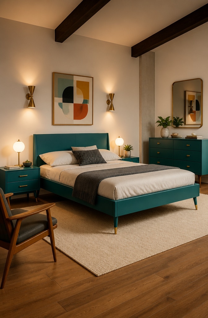 Mid-Century Modern Teal Bedroom Set