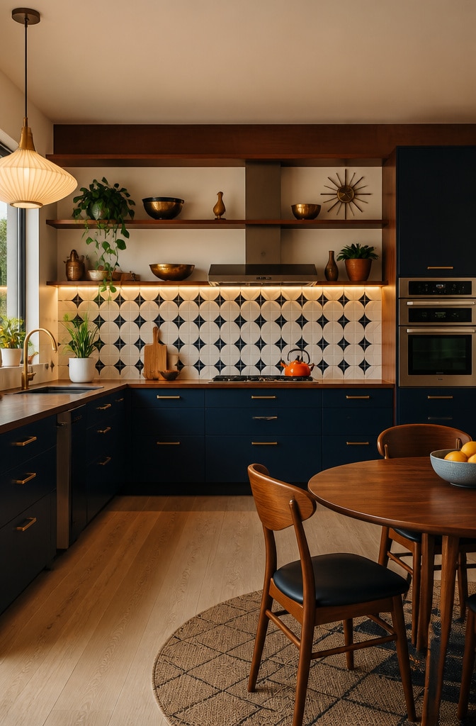 Mid-Century Navy Blue Flat-Front Cabinets