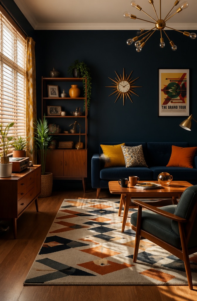 Mid-Century Navy Blue Living Room