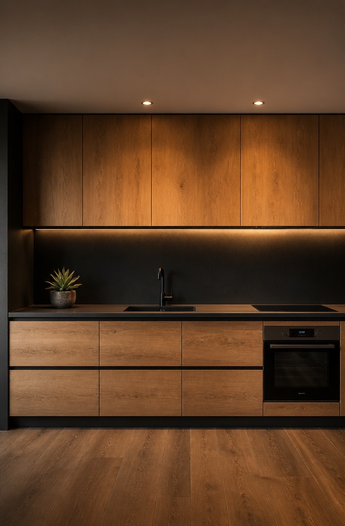 Minimalist Black and Wood Kitchen Counter