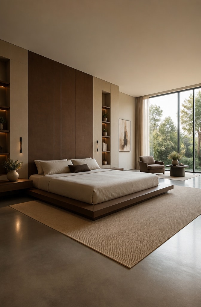 Minimalist Modern Beige and Brown Bedroom