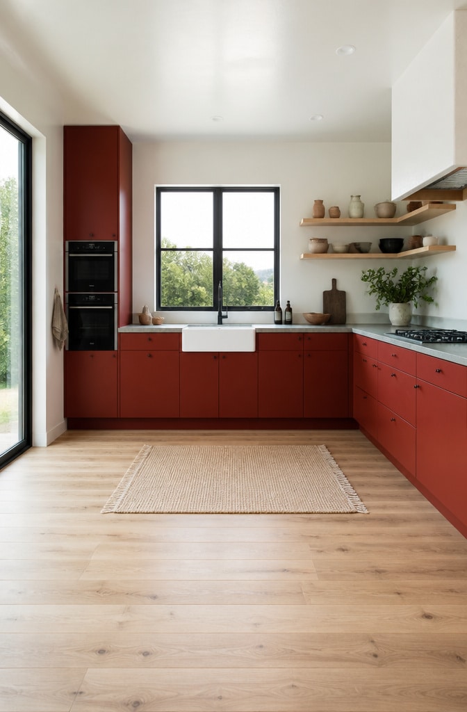 Minimalist Red Farmhouse Kitchen