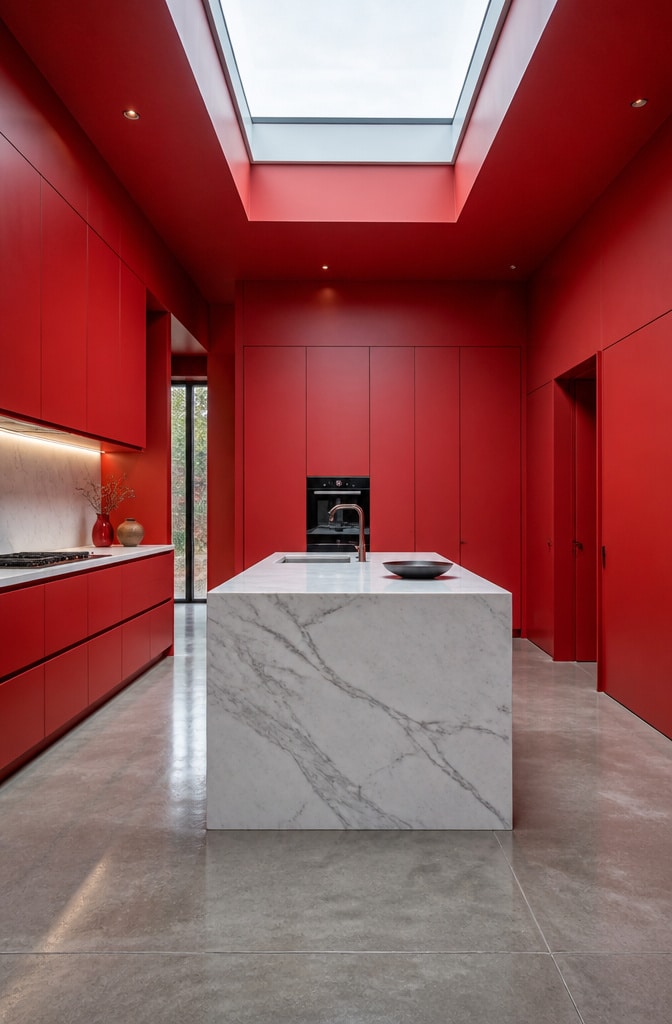 Minimalist Scarlet Monochrome Kitchen