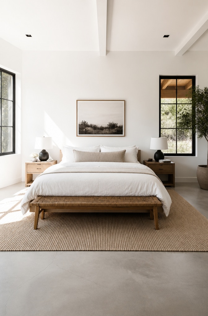 Minimalist White Modern Farmhouse Bedroom