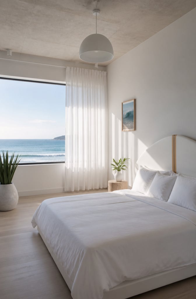 Minimalist White Surf Retreat Bedroom