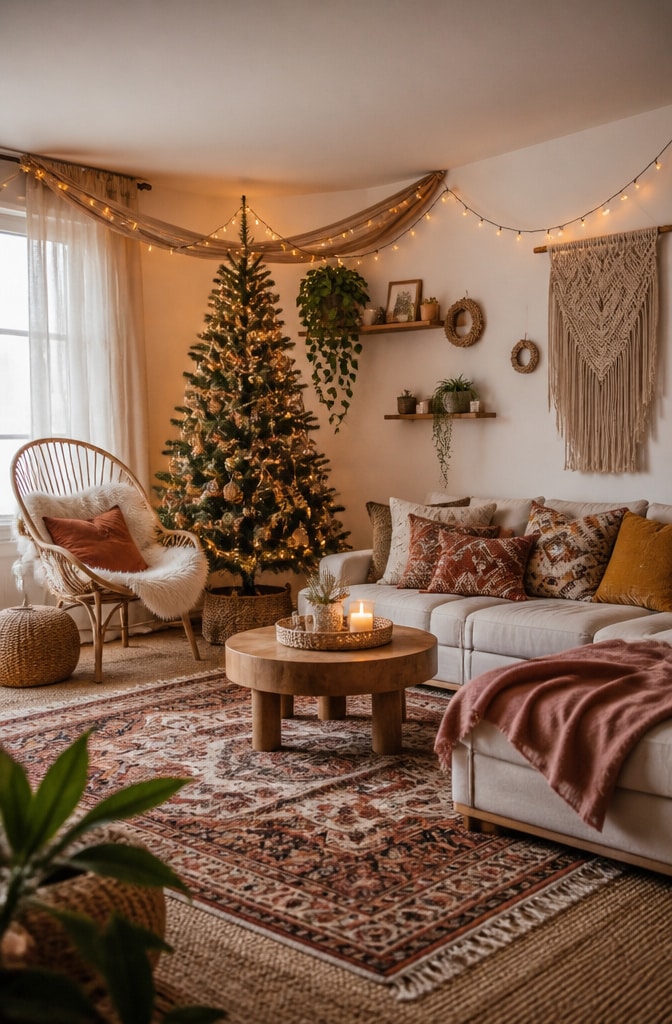Modern Boho Christmas Living Room