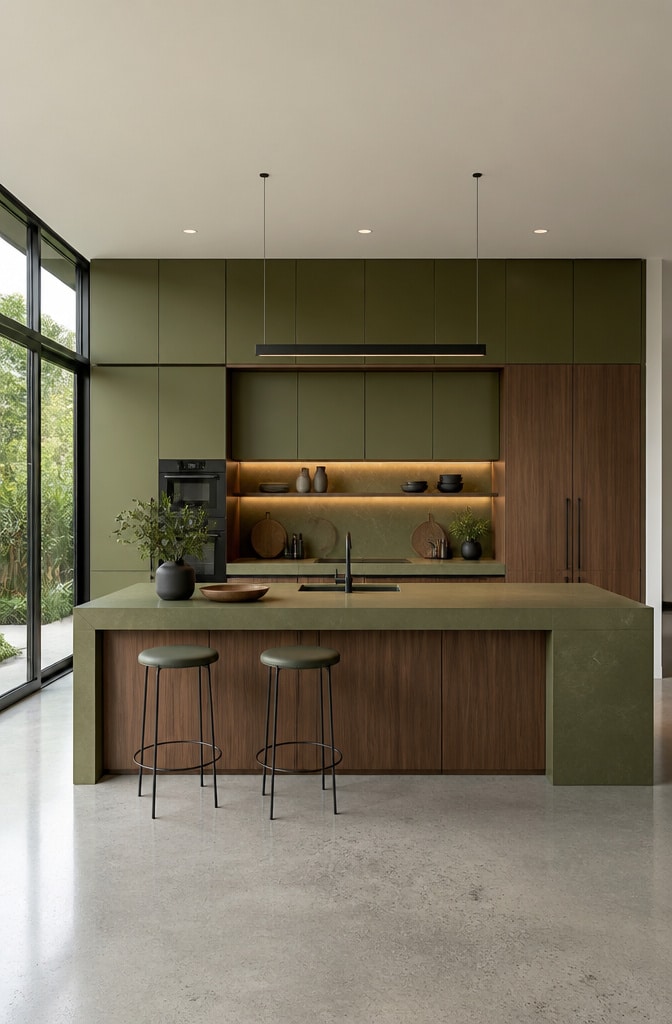 Modern Green and Brown Minimalist Kitchen