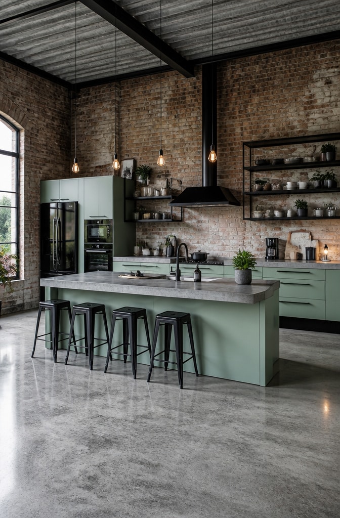 Modern Industrial Mint Green Cabinets